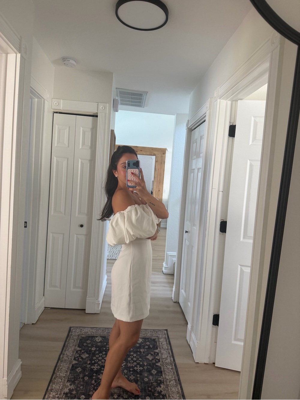 White Off-Shoulder Ruffle Mini Dress - Picture 2 of 5
